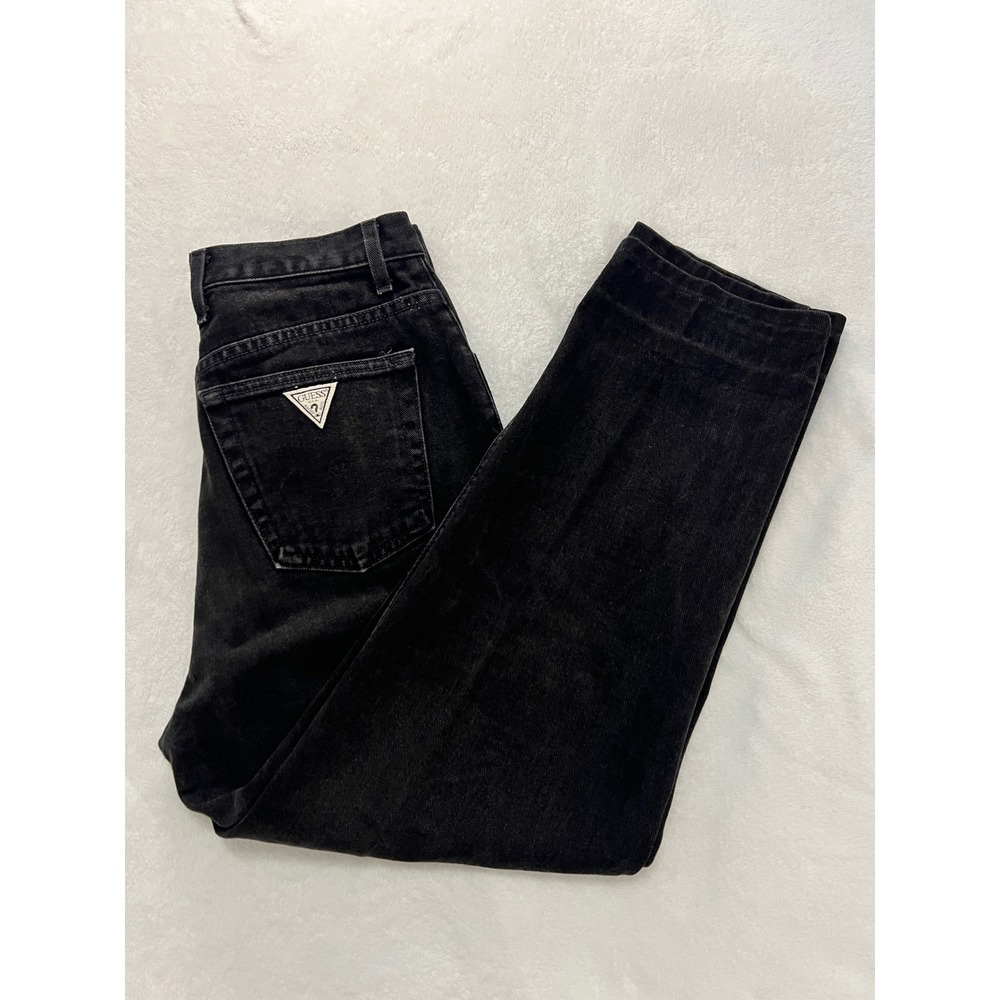 Vintage Guess Jeans size 31 Black High Waisted Tapered Leg Denim Made in USA 90s